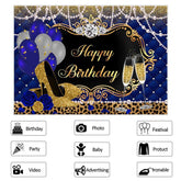 königlich Blau Gold Und Leopard Glücklich Geburtstag Hintergrund